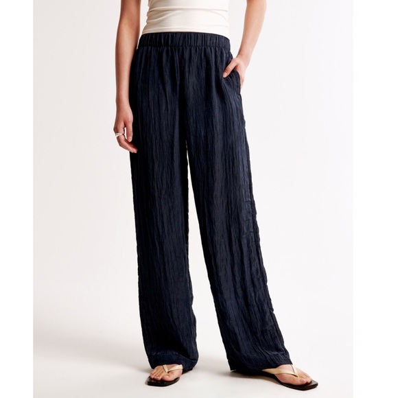 Abercrombie & Fitch Pants - Abercrombie & Fitch Crinkle Woven Pull-On Relaxed Wide Leg Pant Navy XL